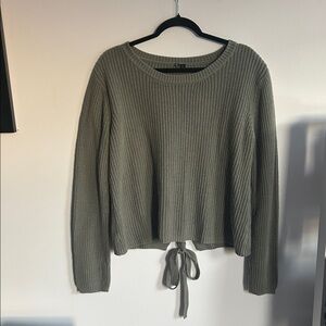 Olive Green Knit Sweater with Tie Detail